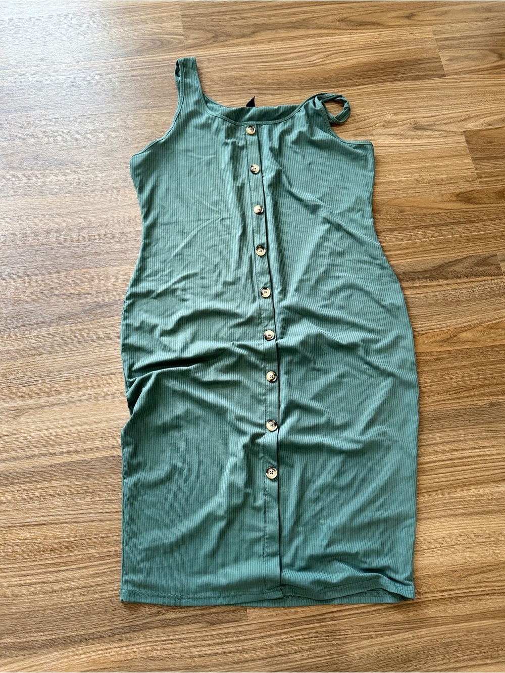 Sleeveless Button-Front Ribbed Midi Dress